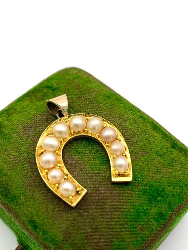 19th Century Horseshoe Pendant 14ct & Pearls - Image 2
