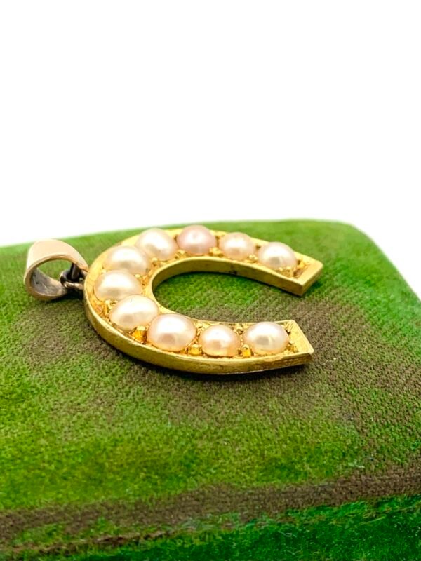 19th Century Horseshoe Pendant 14ct & Pearls - Image 3