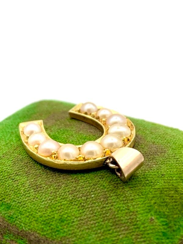 19th Century Horseshoe Pendant 14ct & Pearls - Image 4