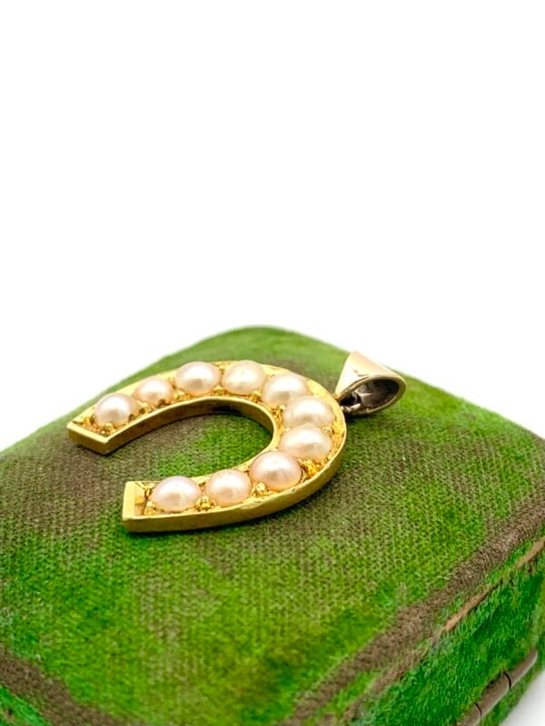19th Century Horseshoe Pendant 14ct & Pearls - Image 5