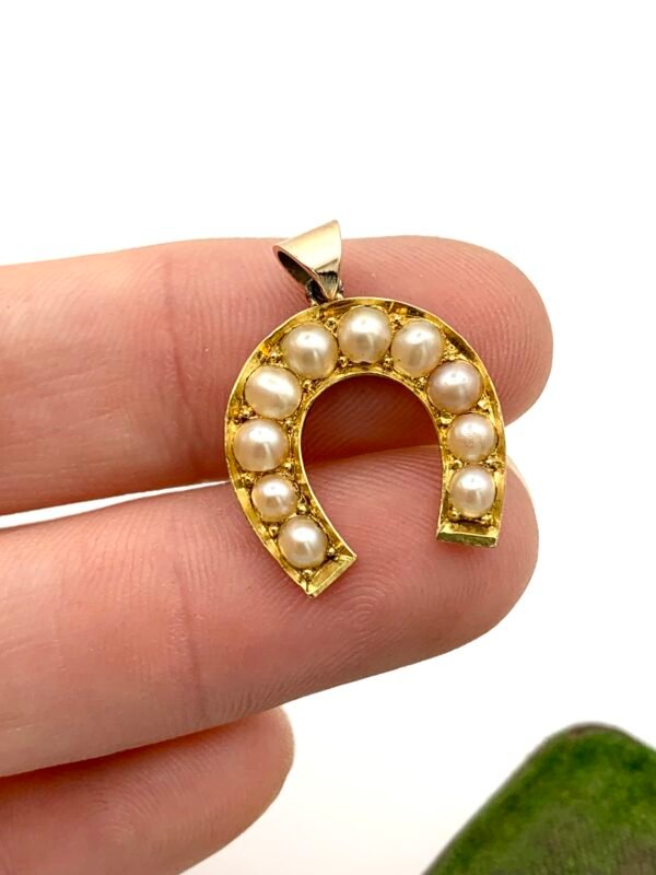 19th Century Horseshoe Pendant 14ct & Pearls - Image 7