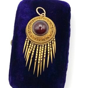 Victorian 15ct Gold & Garnet Etruscan Revival Fringed Pendant