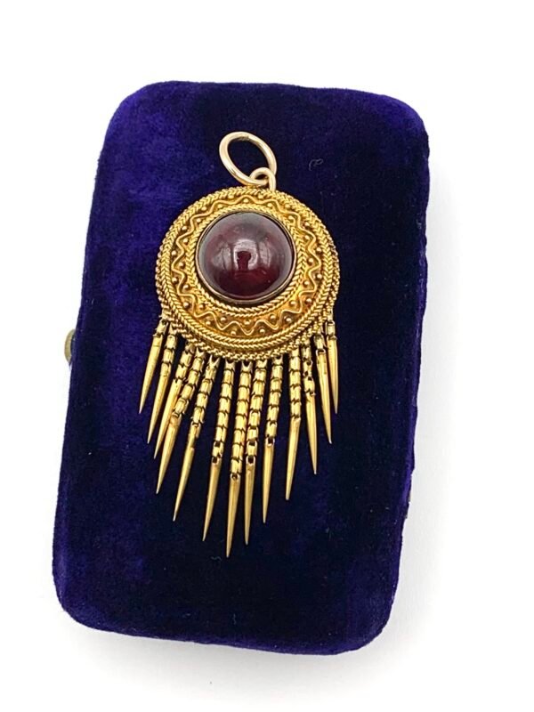 Victorian 15ct Gold & Garnet Etruscan Revival Fringed Pendant