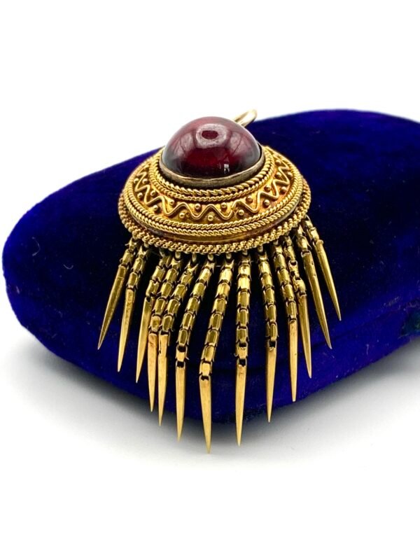 Victorian 15ct Gold & Garnet Etruscan Revival Fringed Pendant - Image 2