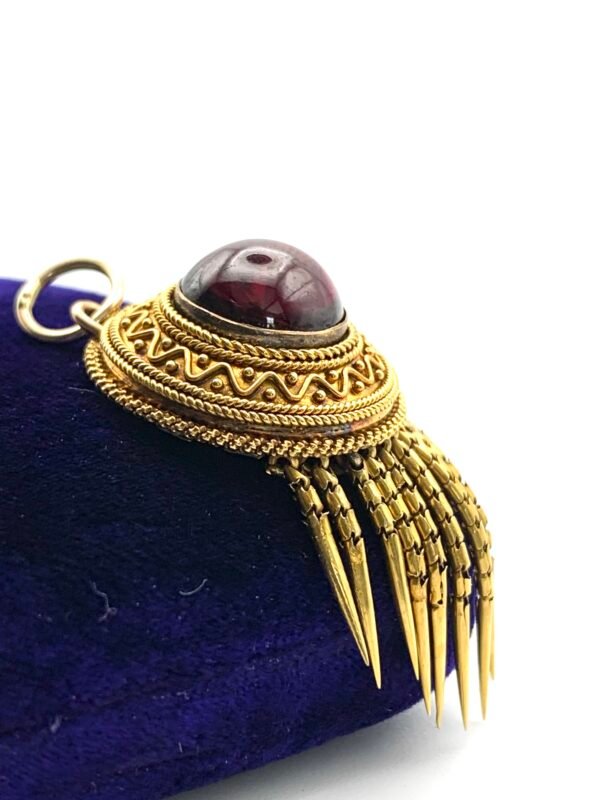 Victorian 15ct Gold & Garnet Etruscan Revival Fringed Pendant - Image 3