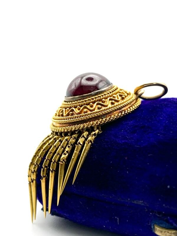 Victorian 15ct Gold & Garnet Etruscan Revival Fringed Pendant - Image 6