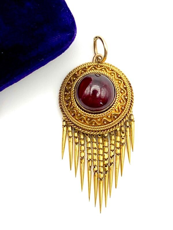 Victorian 15ct Gold & Garnet Etruscan Revival Fringed Pendant - Image 5