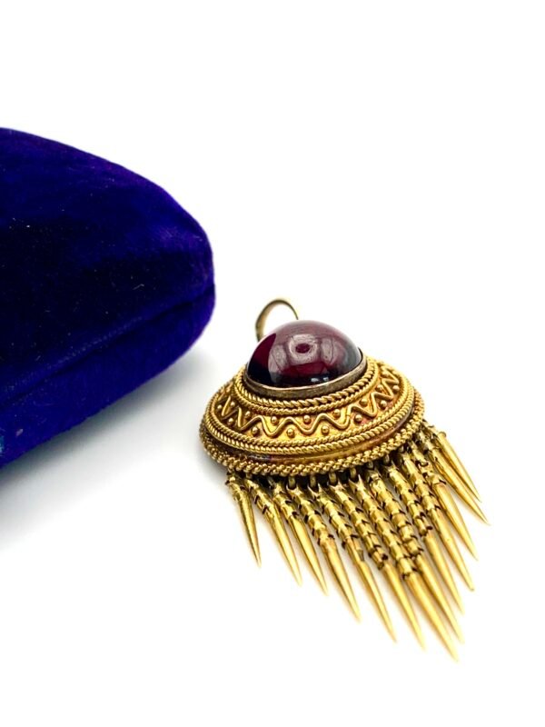 Victorian 15ct Gold & Garnet Etruscan Revival Fringed Pendant - Image 4