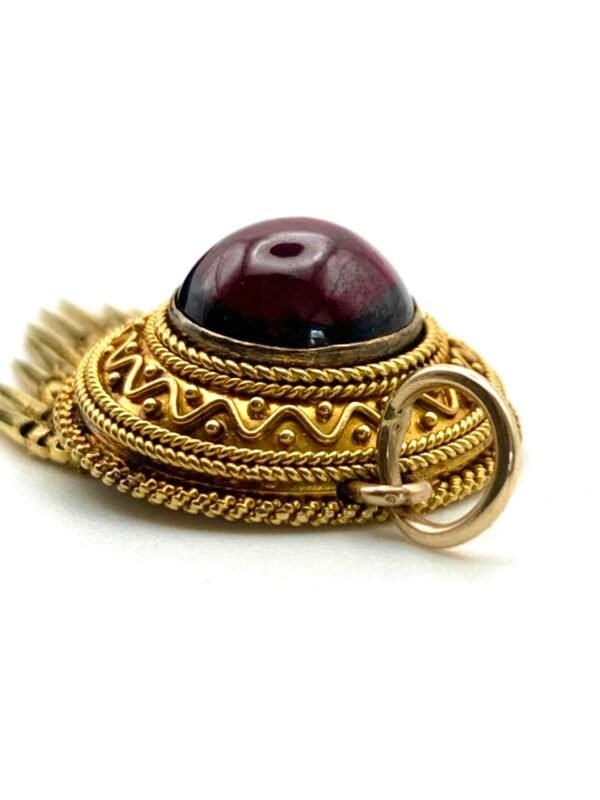Victorian 15ct Gold & Garnet Etruscan Revival Fringed Pendant - Image 7
