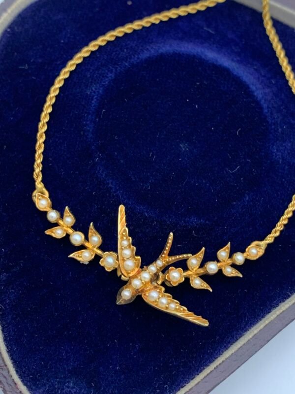 19th Century Pearl Swallow Necklace 15ct - Image 8