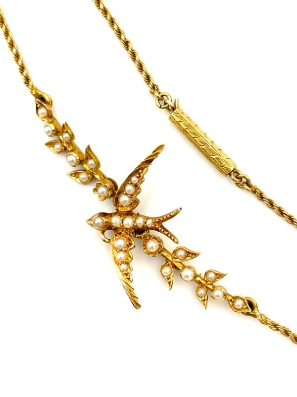 19th Century Pearl Swallow Necklace 15ct