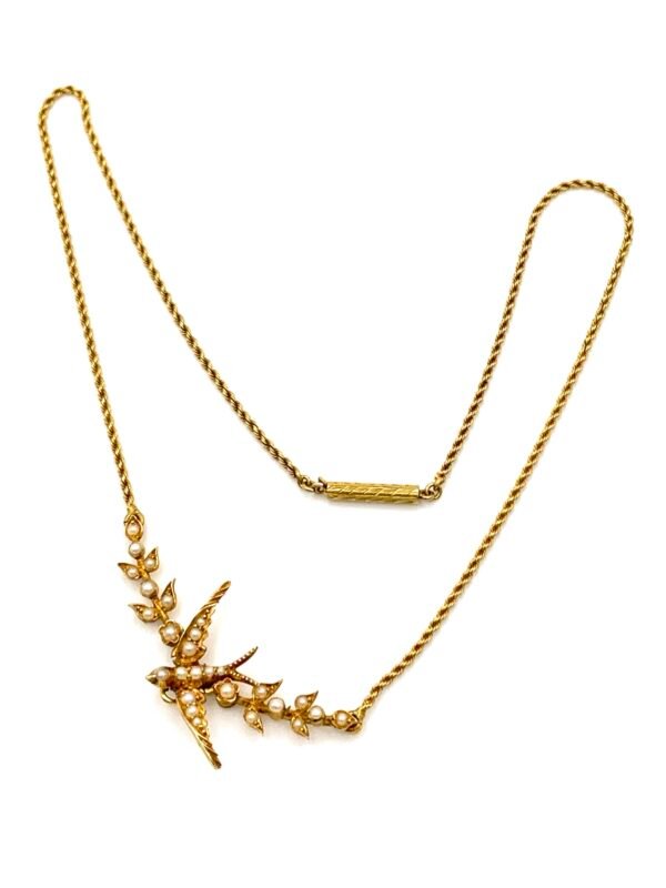 19th Century Pearl Swallow Necklace 15ct - Image 4