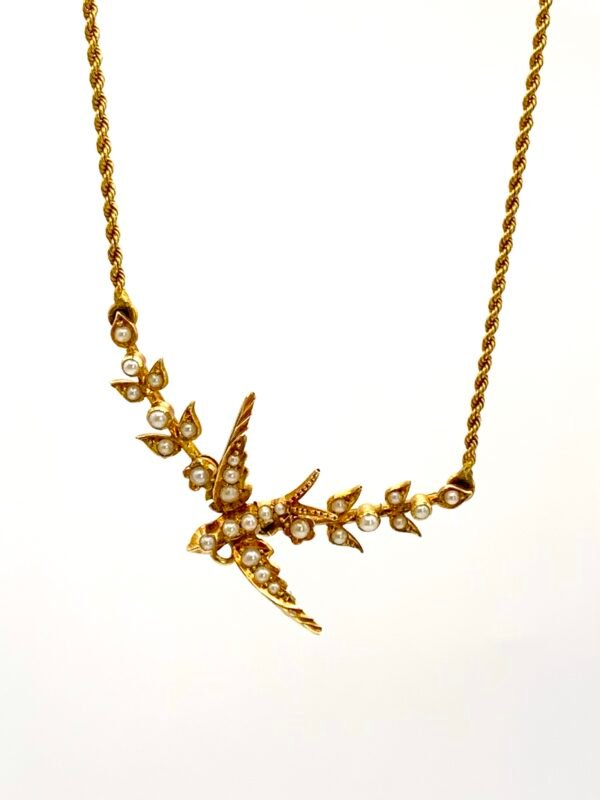 19th Century Pearl Swallow Necklace 15ct - Image 3