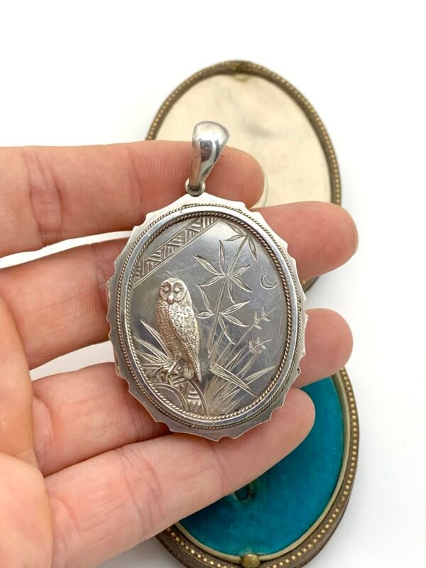 Victorian Silver Locket with Owl - Image 7