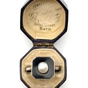 Art Deco Platinum, Onyx & Natural Pearl Ring