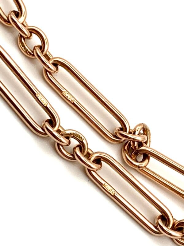 Antique 9ct Rose Gold Paperclip Link Albert Chain - Image 9