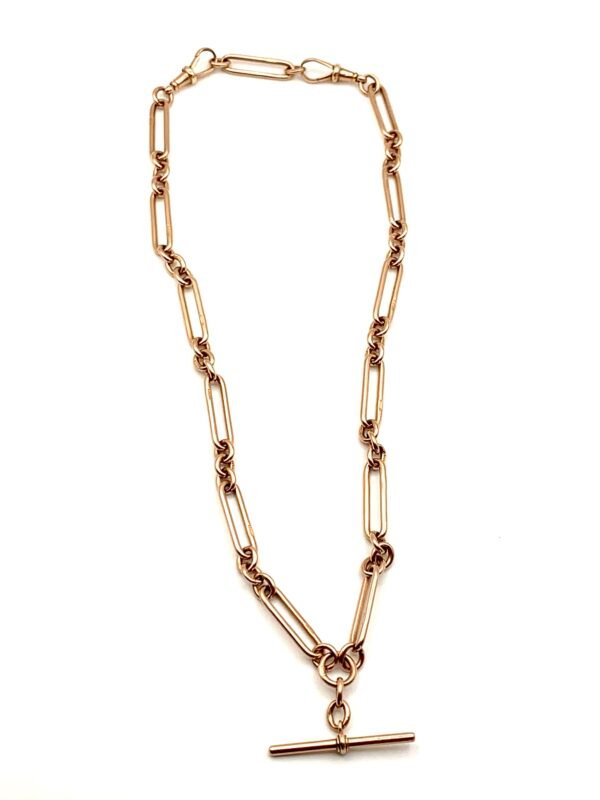 Antique 9ct Rose Gold Paperclip Link Albert Chain - Image 2