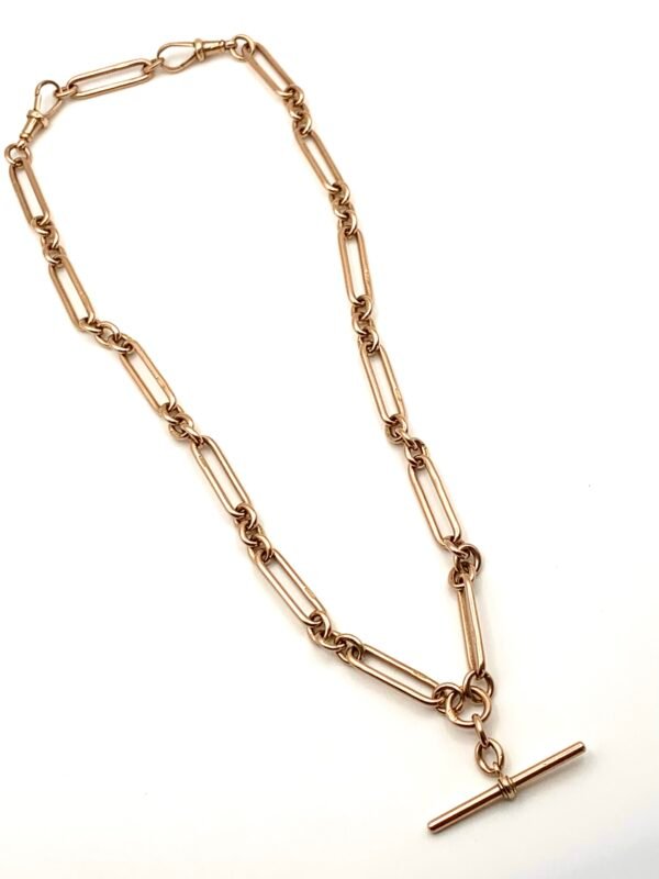 Antique 9ct Rose Gold Paperclip Link Albert Chain - Image 3
