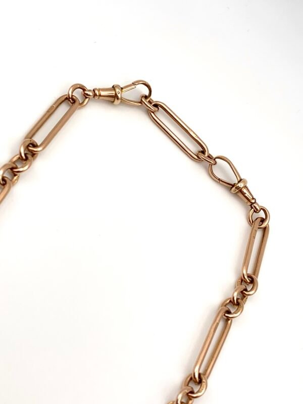 Antique 9ct Rose Gold Paperclip Link Albert Chain - Image 7