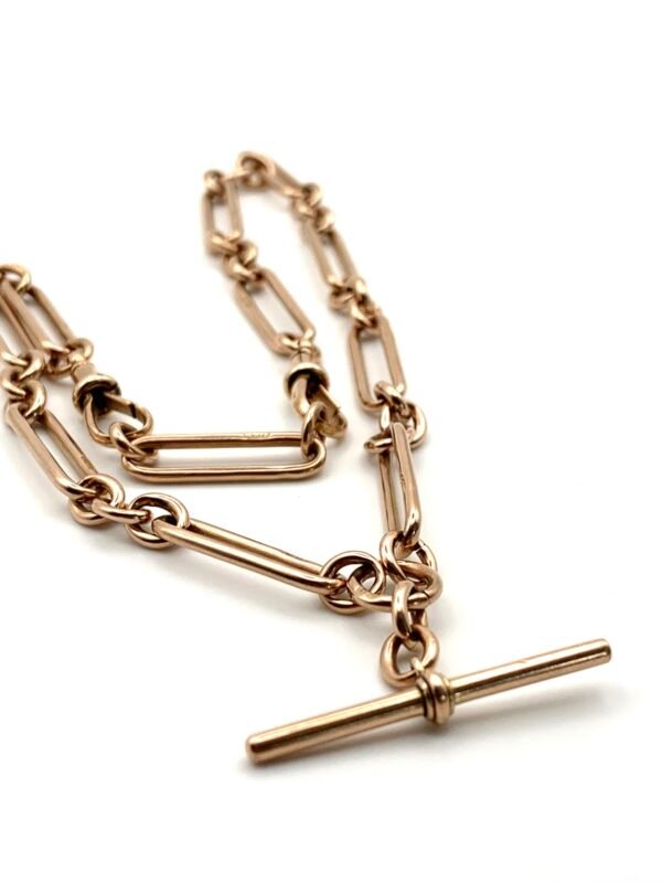 Antique 9ct Rose Gold Paperclip Link Albert Chain - Image 5