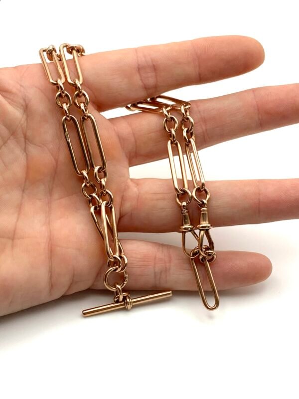Antique 9ct Rose Gold Paperclip Link Albert Chain - Image 4