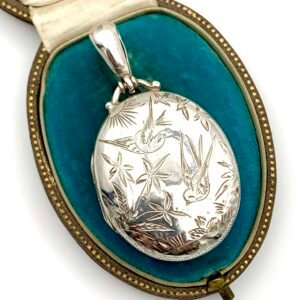 Victorian Aesthetic Movement Silver Locket with Birds