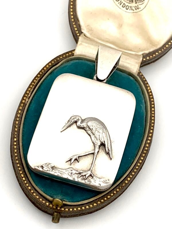 Victorian Matte Silver Locket with Stork - Image 5