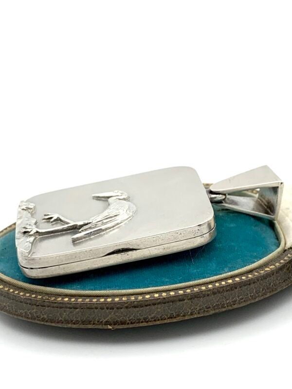 Victorian Matte Silver Locket with Stork - Image 2