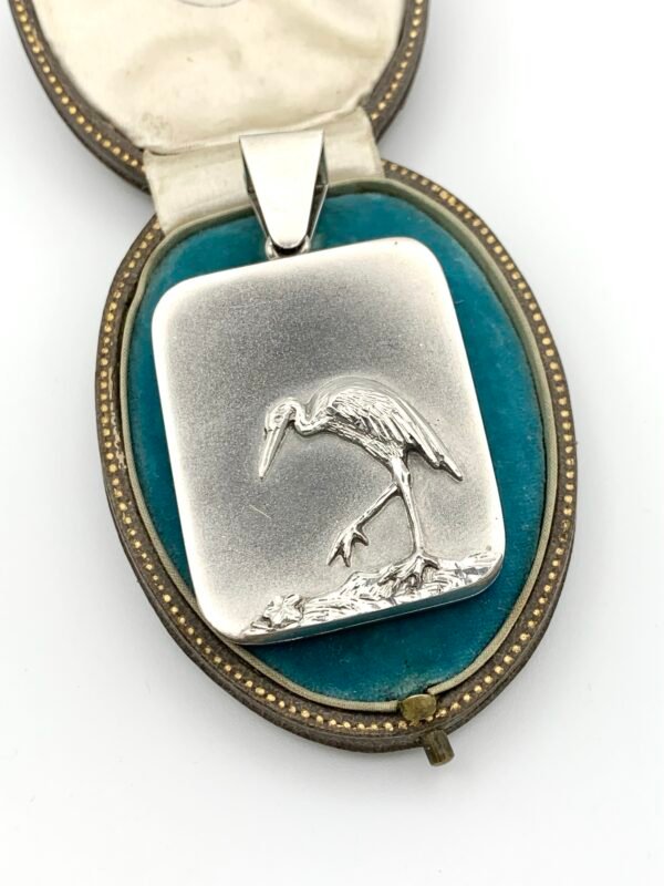 Victorian Matte Silver Locket with Stork