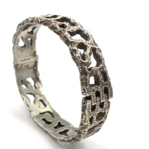 Vintage Brutalist Silver Hinged Bangle XL