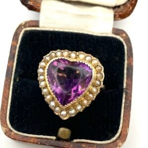 9ct Rose Gold Pearl & Amethyst Heart Ring
