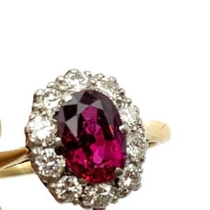 Ruby & Diamond Cluster Ring in 18ct Gold & Platinum