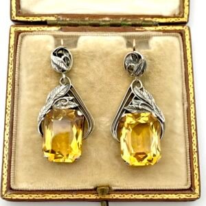 Superb Arts & Crafts Silver Earrings with Citrines