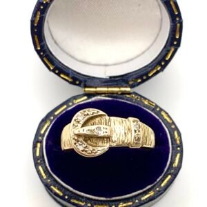 Vintage 9ct Gold & Diamonds Buckle Ring