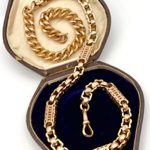 Antique 9ct Rose Gold Albert Chain Necklace Stars & Bars