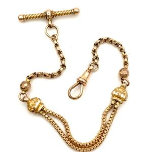 Antique 9ct Rose Gold Albertina Bracelet with T-Bar and Dog Clip Clasp