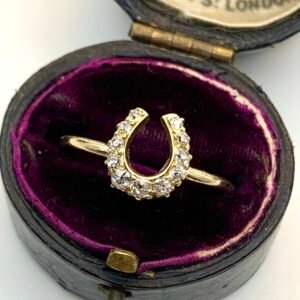 Victorian Diamond Horseshoe on Modern Gold Ring