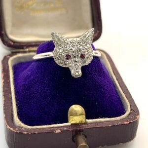 Antique Diamond Set Platinum Fox Mask Ring