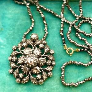 Rose Cut Diamond Pendant in Silver & Gold with Steel Bead Chain