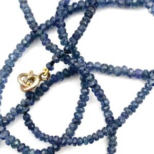 19.5” Natural Blue Sapphire Beads Chain with 9ct Yellow Gold Clasp