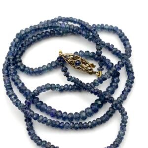 19” Natural Sapphire Beads with 9ct Gold Edwardian Clasp