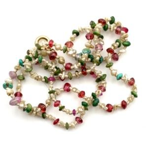 Antique Knotted Silk Gems Necklace