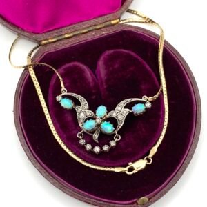 Opal & Diamond Antique Pendant with 9ct Gold Chain