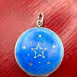 Antique Guilloche Enamel Locket with Gold Stars