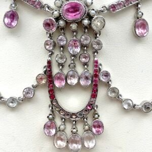 Antique Silver Festoon Choker with Paste, Crystal and Pearls