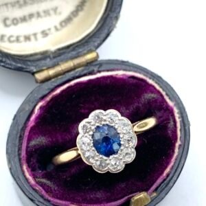 Antique Sapphire & Diamond Cluster Ring in 18ct Gold