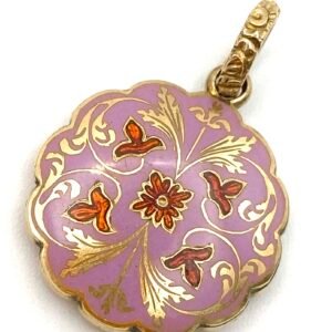 19th Century Enamel Locket Back Pendant in Pink & Red