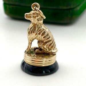 Antique Dog Fob Seal Pendant with Onyx Base