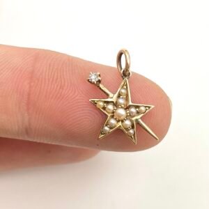 Antique 14ct Pearl Diamond Star Charm